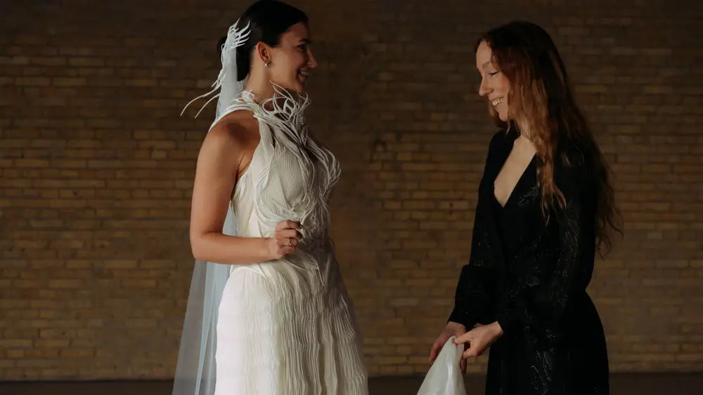 The unveiling of the world's first 3D-printed wedding dress by Iris van Herpen. GEORGINA ABREU/WWD