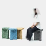 Mosaic-like stools are made from the soles of discarded rubber shoes - BENTU Design