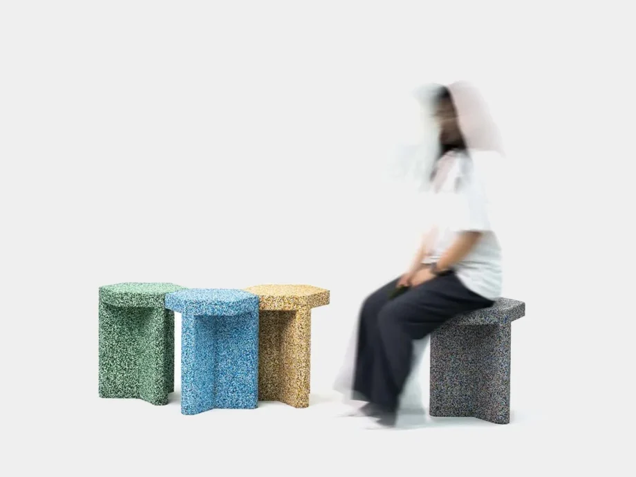 Mosaic-like stools are made from the soles of discarded rubber shoes - BENTU Design