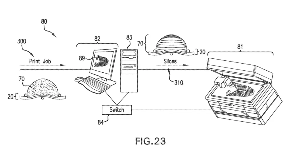 A diagram showing Nike’s new patented footwear 3D printing process. Image via the United States Patent and Trademark Office.