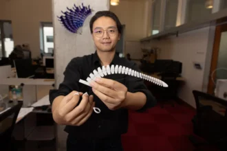 The “Xstrings” method can produce a range of colorful and unique objects, like a white tentacle that curls around items and a purple wall sculpture that can open and close. Photo: Mike Grimmett/MIT CSAIL