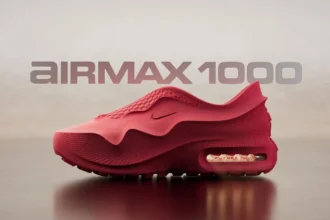 Side profile of the red 3-D-printed Nike Air Max 1000 prototype