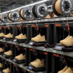 Panoramic view of Koobz’s Ventura 3D‑printing farm with multiple printers running in parallel.