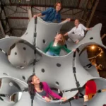 Large outdoor gyroid sculptures at the Exploratorium science museum in San Francisco