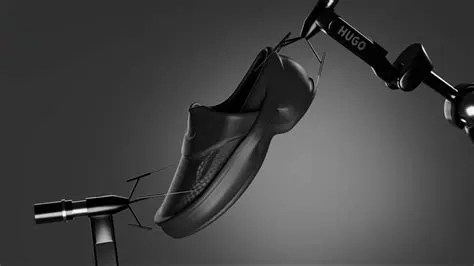 HUGO x Zellerfeld 3D‑printed loafer suspended against a dark gradient background