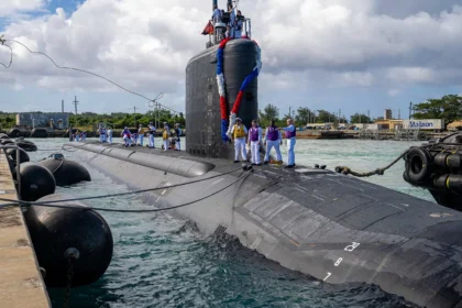 U.S. Navy submarine docked at Naval Base Guam.