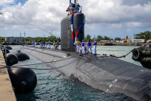 U.S. Navy submarine docked at Naval Base Guam.