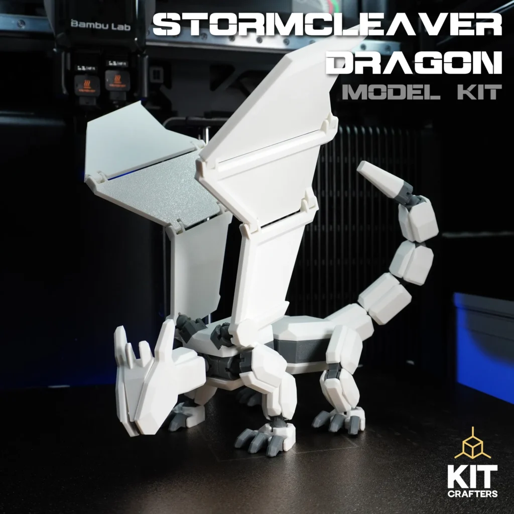 White Stormcleaver Dragon 3D-printed, wings spread
