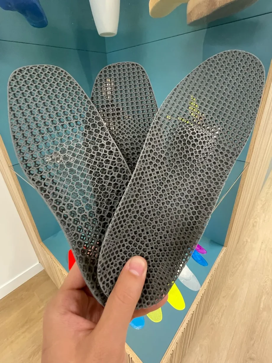 TPU lattice insole designed and 3D printed by LutraCAD using MJF TPU01, offering flexibility and chemical resistance.