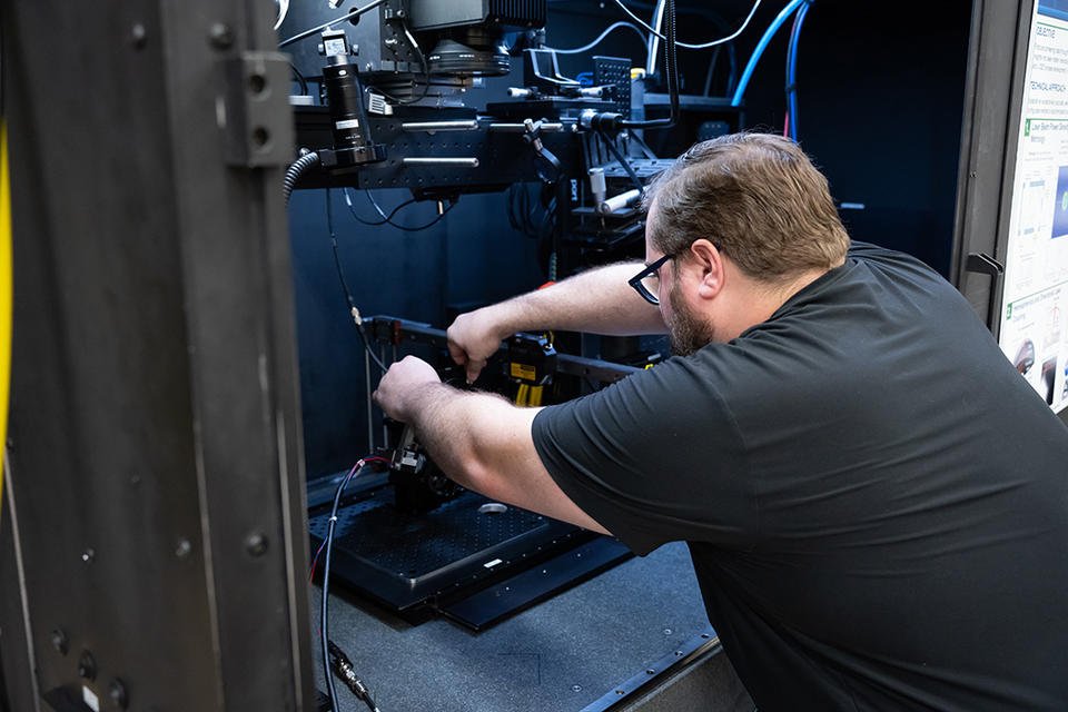 NIST researcher David Deisenroth works with an imaging device in his lab at NIST’s campus in Gaithersburg, Maryland. Credit: M. King/NIST Finding Ke