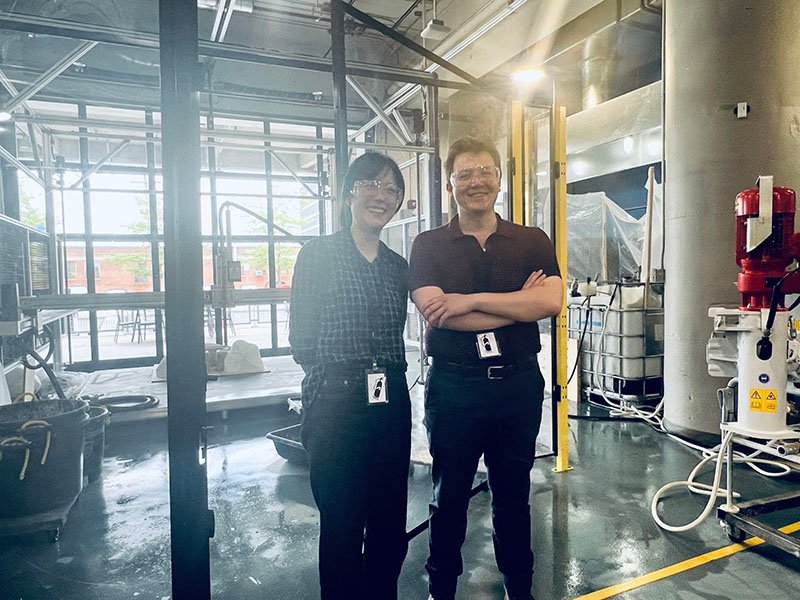 Hajin Kim-Tackowiak (MIT) and Haden Quinlan (MIT) at the Autodesk Technology Center in Boston.