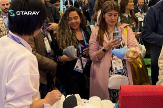 Close-up of STARAY’s NEOHEX lattice sole technology from the CES 2026 showcase