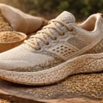 3D-printed concept shoe with rice husk composite midsole demonstrating bio-based insulation principles applied to sustainable footwear.