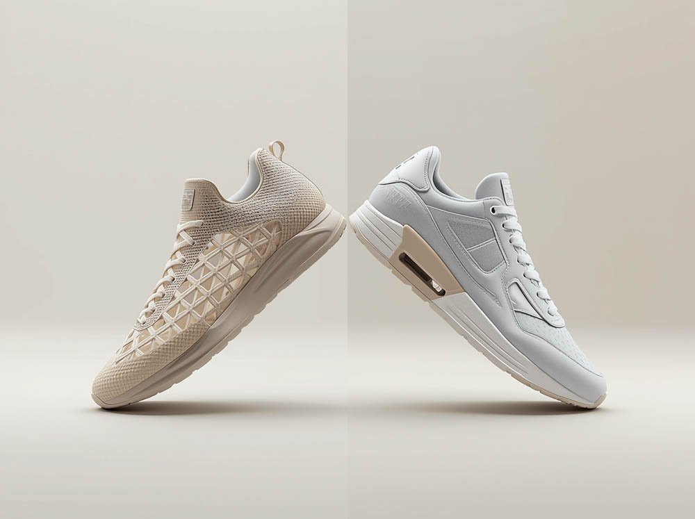 comparison of 3D printed lattice shoe and regular sneaker sole highlighting comfort differences