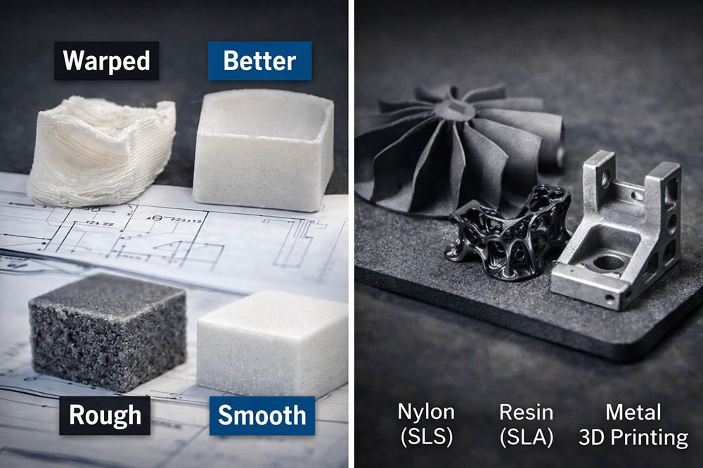 3d printing defects comparison and material differences nylon resin metal parts