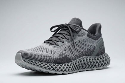 3D printed sneaker with open lattice midsole showing breathable shoe structure