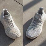 Fully 3D printed shoe vs hybrid sneaker with lattice midsole shown side by side in a real-life setting