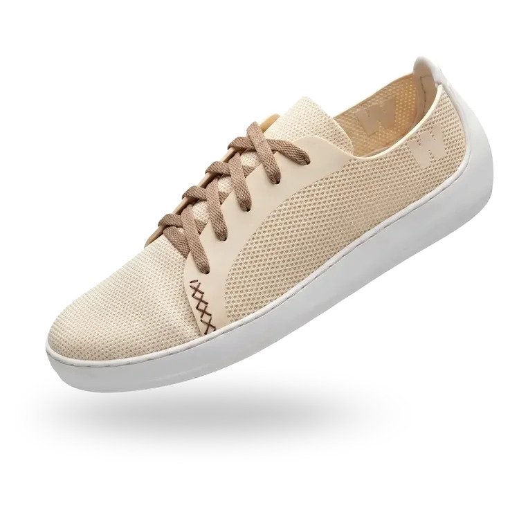 Oat White WAZP METIS 3D printed shoe with laces, textured upper, and white sole shown on a clean white background.